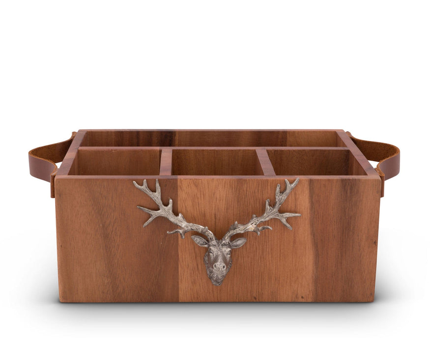 Elk Head Handles Wood Flatware Caddy