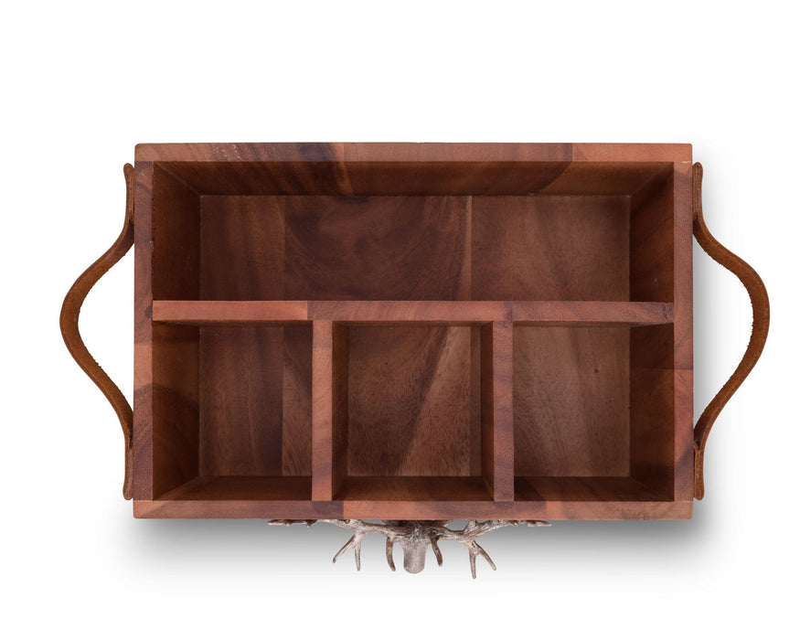 Elk Head Handles Wood Flatware Caddy