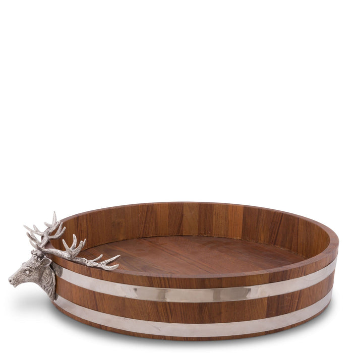 Vagabond House Lodge Style Elk Head Teak Tray