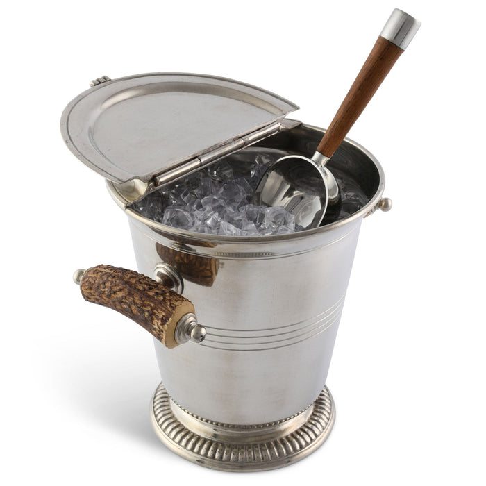 Vagabond House Lodge Style Pewter Ice Bucket with Antler Handles