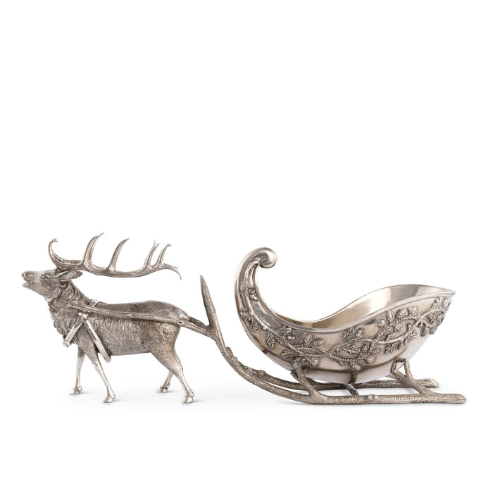 Pewter Reindeer Sleigh Centerpiece