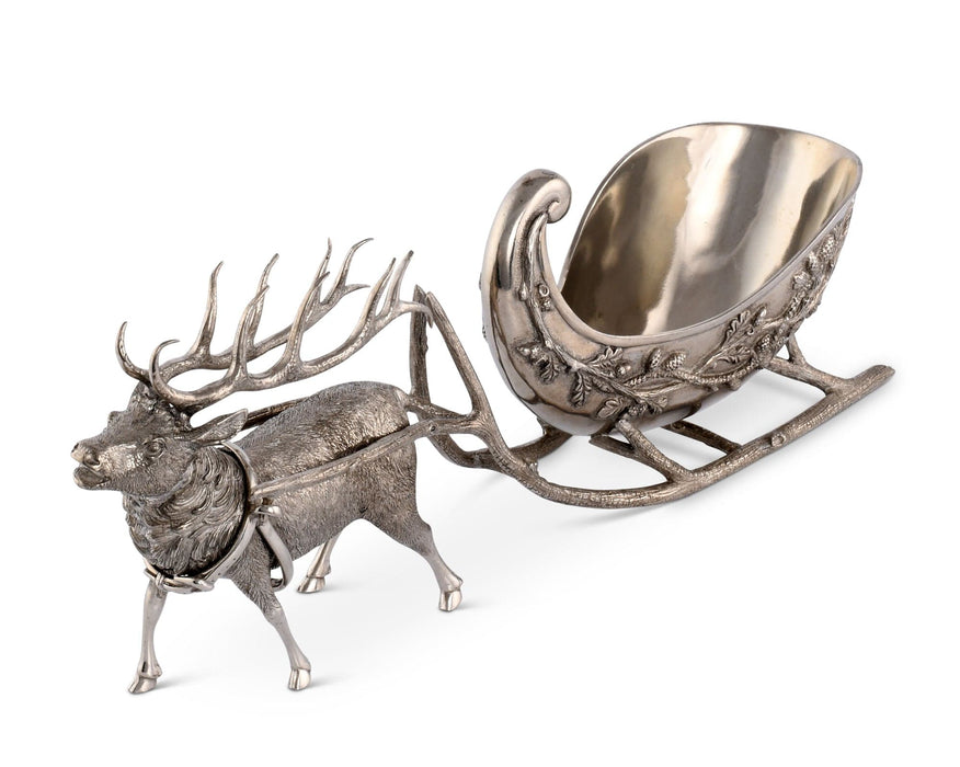 Pewter Reindeer Sleigh Centerpiece