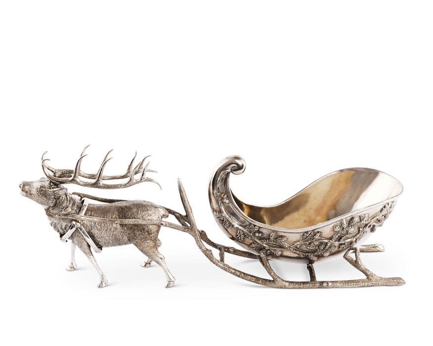 Pewter Reindeer Sleigh Centerpiece