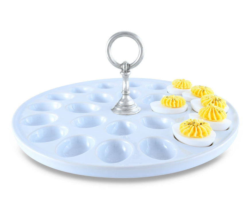 Vagabond House Medici Living Deviled Egg Tray with Pewter Classic Ring Handle