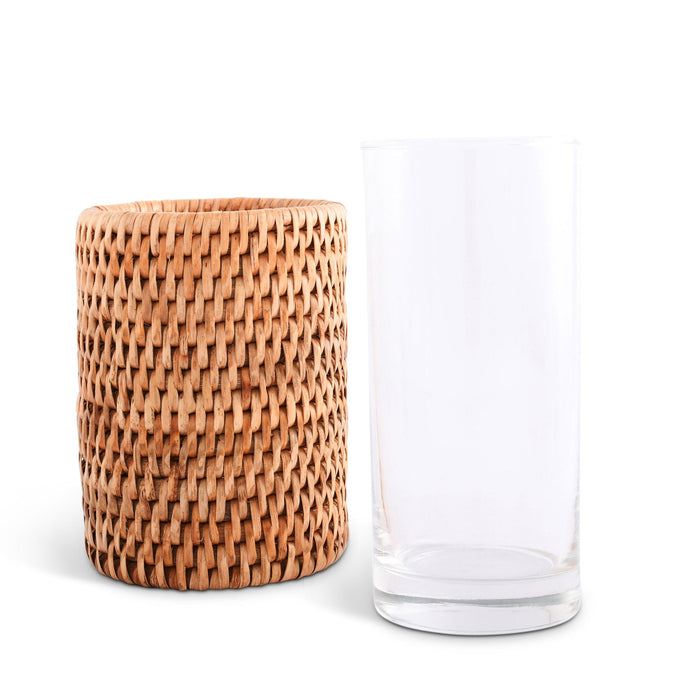 Drinking Glass Covered with Hand Woven Wicker Rattan - Set of 4