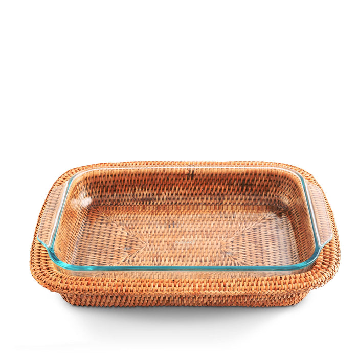 Hand Woven Rattan 3qt Rectangular Casserole Holder