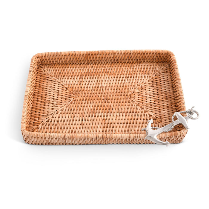 Vagabond House Sea and Shore Anchor Catchall Tray Hand Woven Wicker Rattan