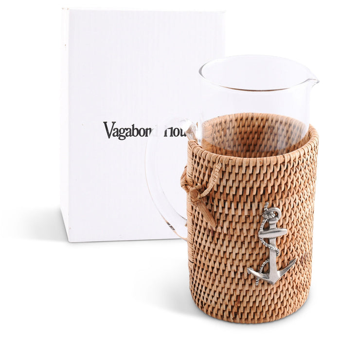 Anchor Glass Pitcher Hand Woven Wicker Natural Rattan Cover