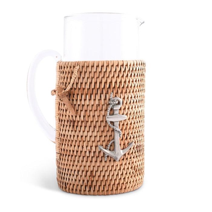 Anchor Glass Pitcher Hand Woven Wicker Natural Rattan Cover