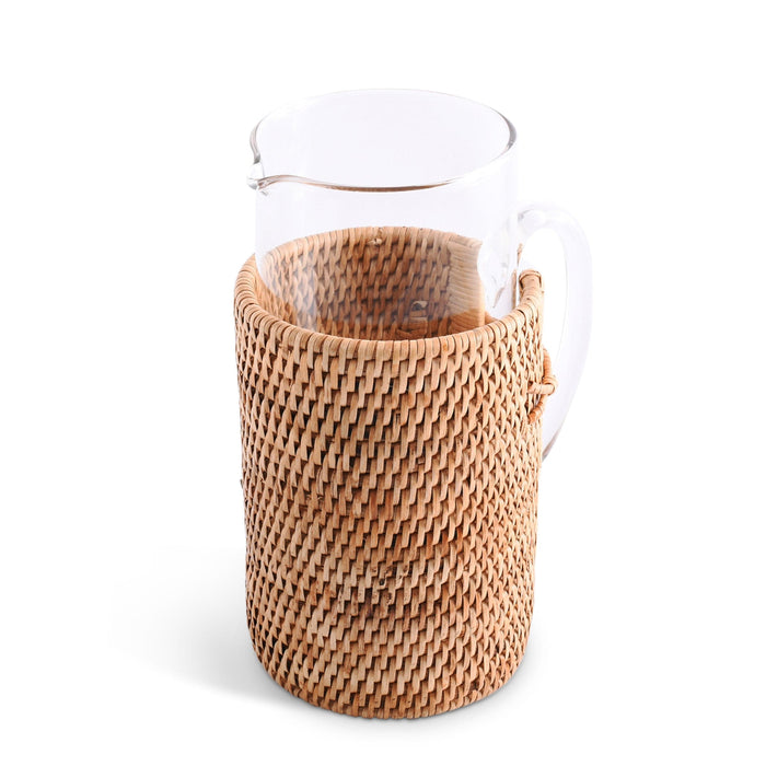 Anchor Glass Pitcher Hand Woven Wicker Natural Rattan Cover