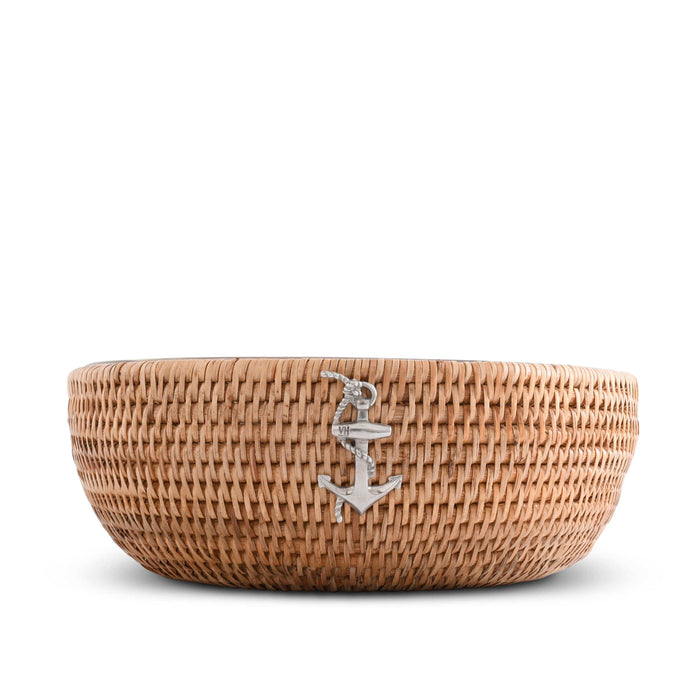 Vagabond House Sea and Shore Anchor Hand Woven Wicker Natural Rattan Serving Bowl