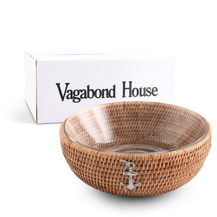 Vagabond House Sea and Shore Anchor Hand Woven Wicker Natural Rattan Serving Bowl