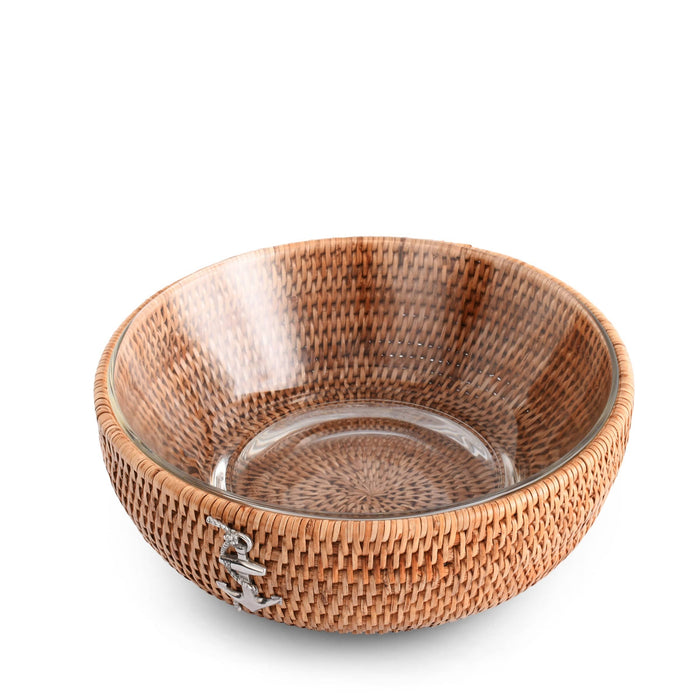 Vagabond House Sea and Shore Anchor Hand Woven Wicker Natural Rattan Serving Bowl