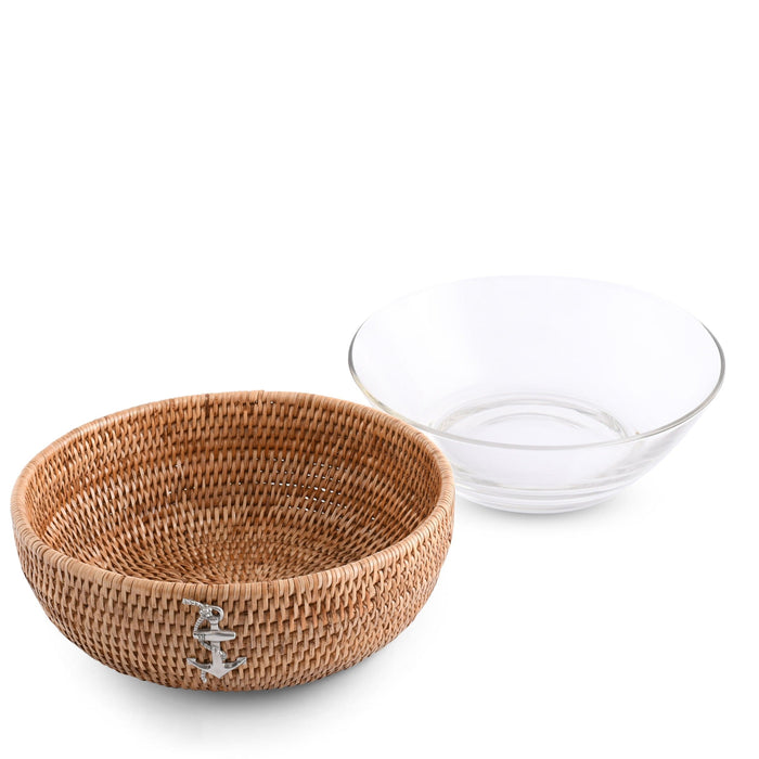 Vagabond House Sea and Shore Anchor Hand Woven Wicker Natural Rattan Serving Bowl