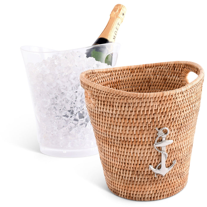 Vagabond House Sea and Shore Anchor Hand Woven Wicker Rattan Champagne / Ice Bucket