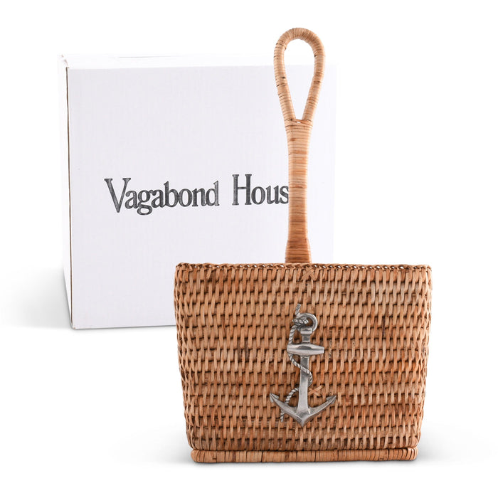 Anchor Hand Woven Wicker Rattan Flatware Caddy