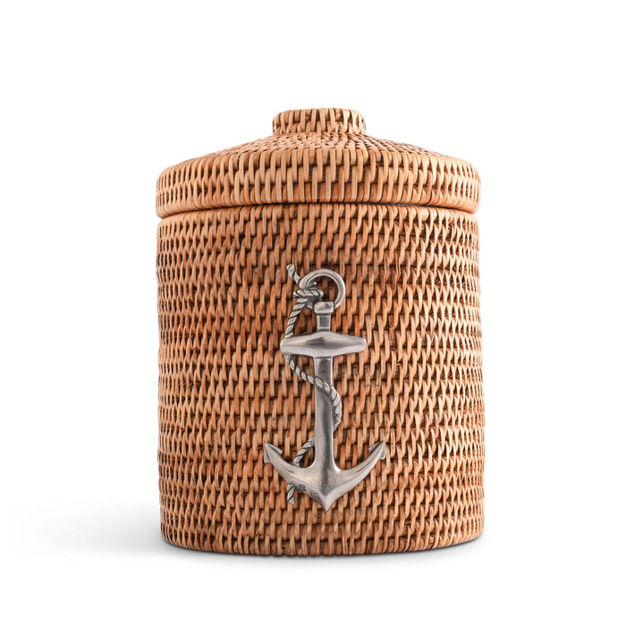 Vagabond House Sea and Shore Anchor Hand Woven Wicker Rattan Lidded Ice Bucket