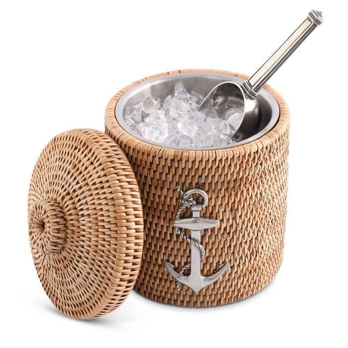 Vagabond House Sea and Shore Anchor Hand Woven Wicker Rattan Lidded Ice Bucket