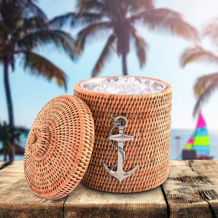 Anchor Hand Woven Wicker Rattan Lidded Ice Bucket