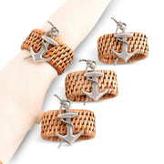 Vagabond House Sea and Shore Anchor Hand Woven Wicker Rattan Napkin Ring - Set of 4