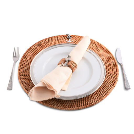 Vagabond House Sea and Shore Anchor Placemat Hand Woven Wicker Rattan Round - Set of 4