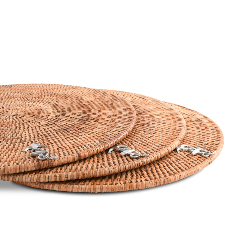 Vagabond House Sea and Shore Anchor Placemat Hand Woven Wicker Rattan Round - Set of 4