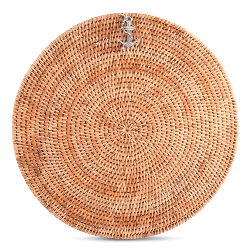 Vagabond House Sea and Shore Anchor Placemat Hand Woven Wicker Rattan Round - Set of 4