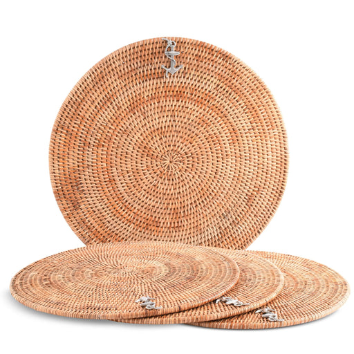 Vagabond House Sea and Shore Anchor Placemat Hand Woven Wicker Rattan Round - Set of 4