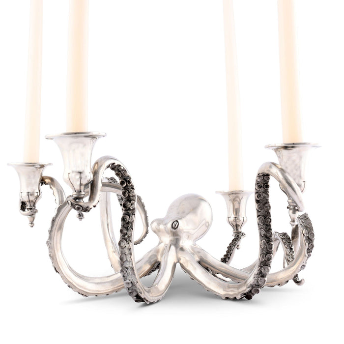 Four Taper Pewter Octopus Candelabrum