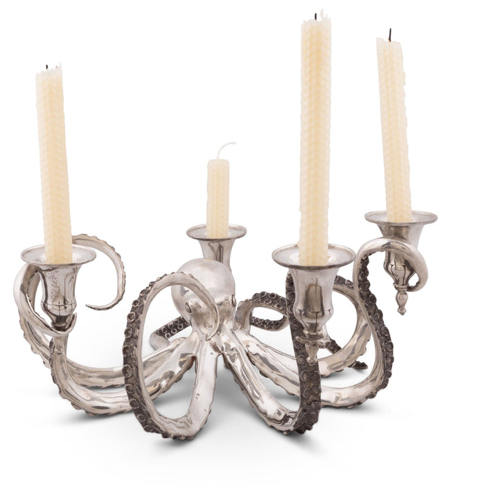 Four Taper Pewter Octopus Candelabrum