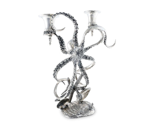 Vagabond House Sea and Shore Two Taper Pewter Octopus Candelabrum