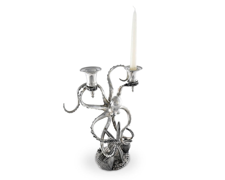 Vagabond House Sea and Shore Two Taper Pewter Octopus Candelabrum