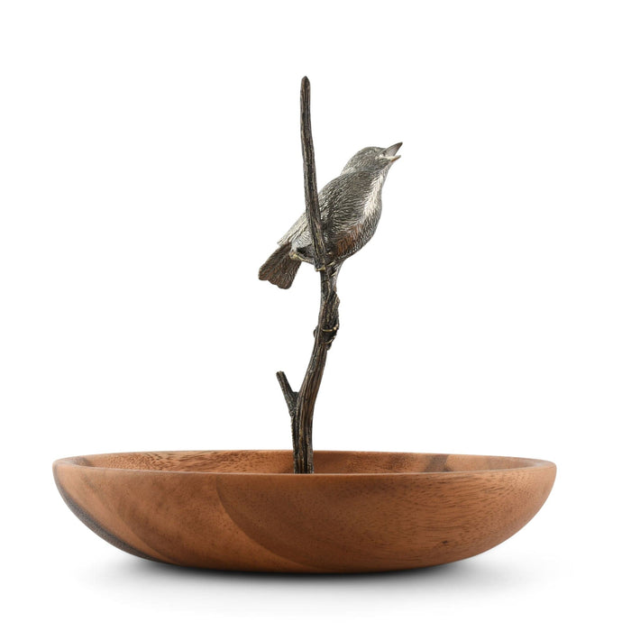 Bronze Song Bird Wood Tidbit Server Bowl