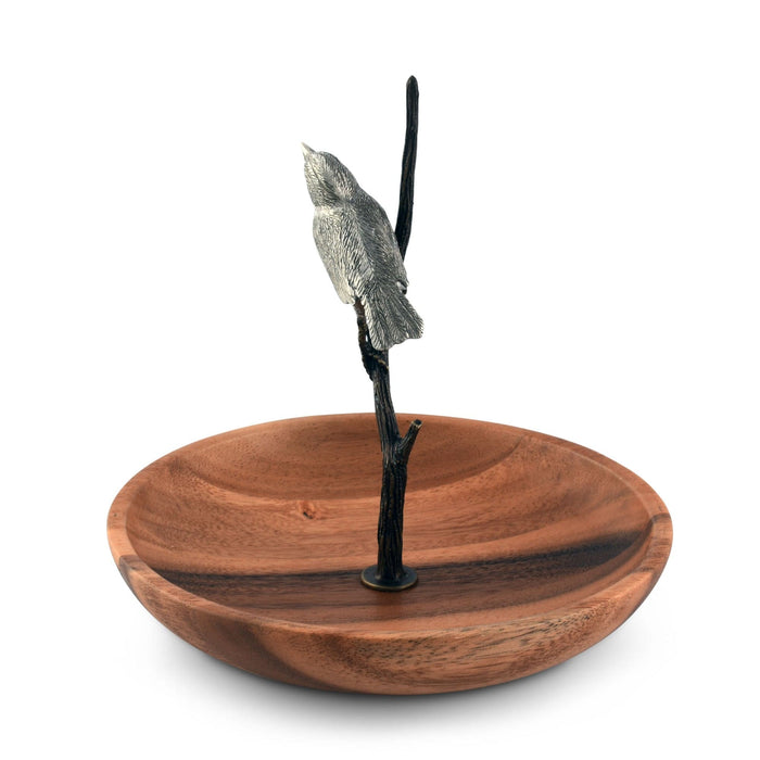 Bronze Song Bird Wood Tidbit Server Bowl