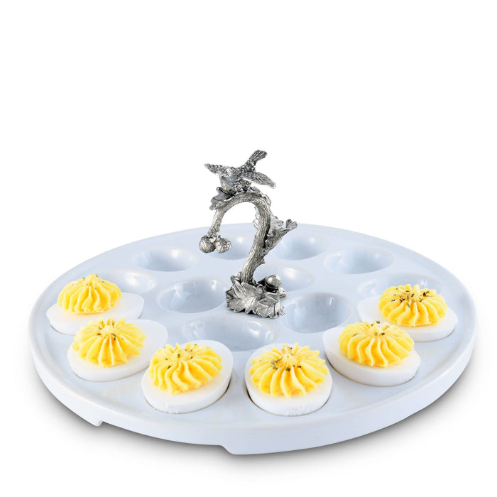 Vagabond House Song Bird Deviled Egg Tray with Pewter Song Bird Handle