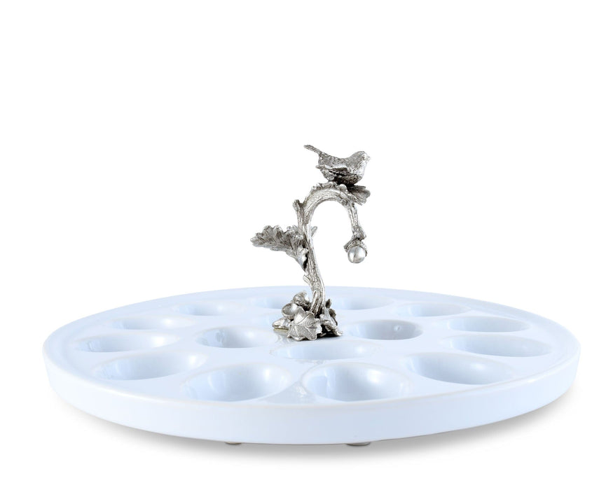 Vagabond House Song Bird Deviled Egg Tray with Pewter Song Bird Handle