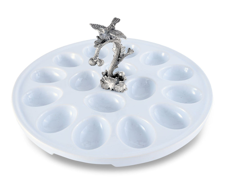 Deviled Egg Tray with Pewter Song Bird Handle