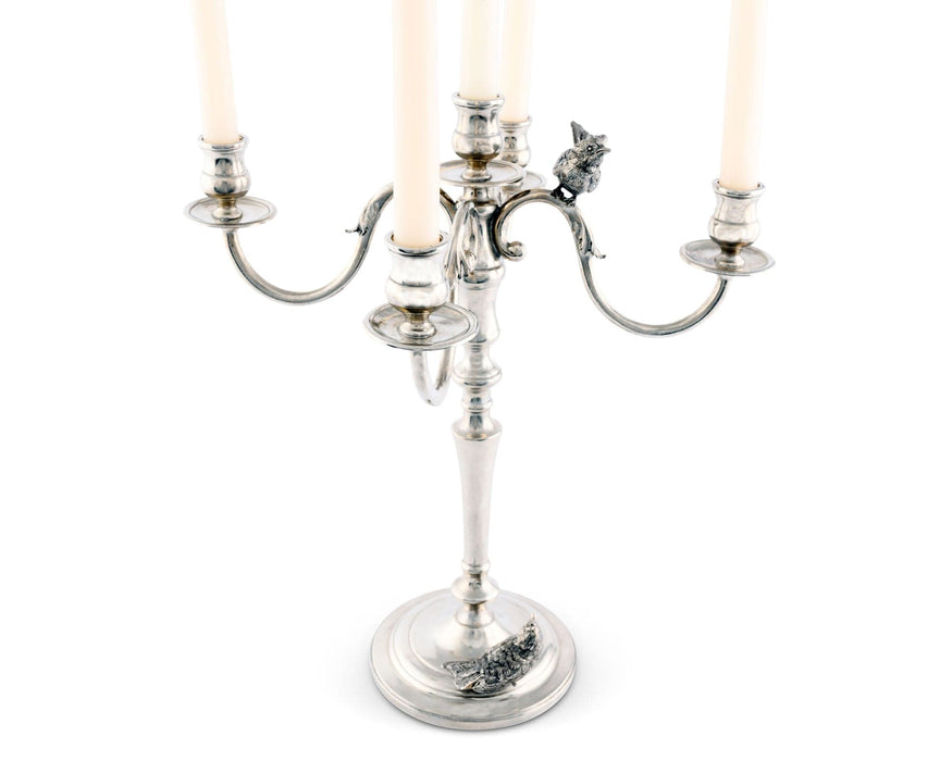 Five Taper Pewter Song Bird Candelabrum