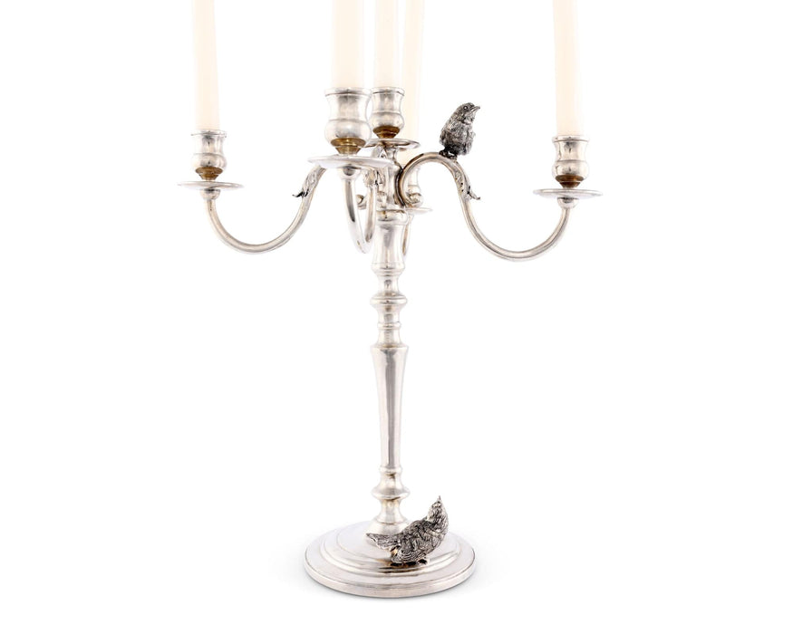 Five Taper Pewter Song Bird Candelabrum