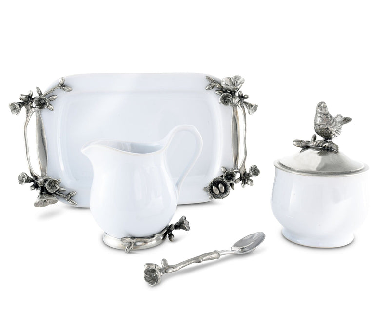 Vagabond House Song Bird Stoneware Creamer Set - Pewter Song Bird