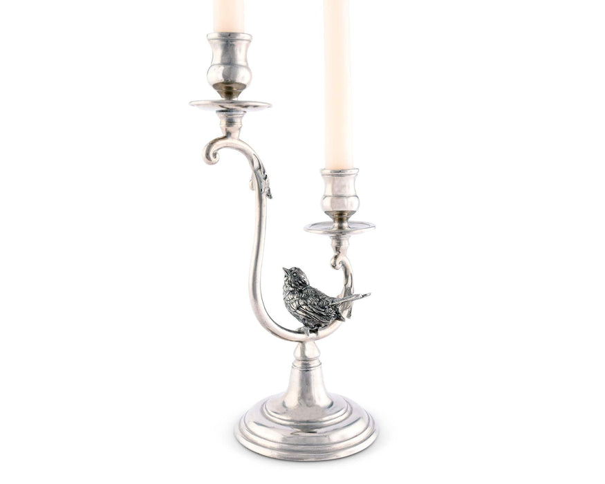 Vagabond House Song Bird Two Taper Pewter Song Bird Candelabra