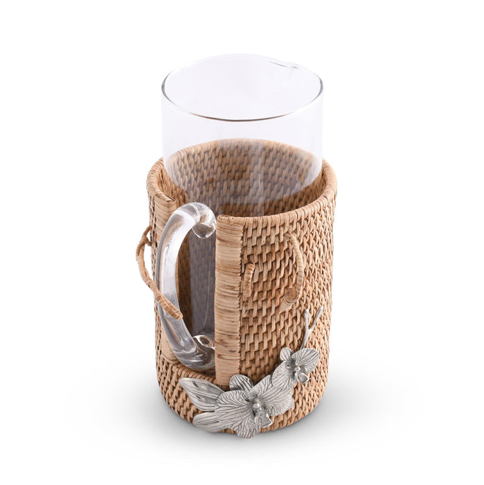 Orchid Glass Pitcher Hand Woven Wicker Natural Rattan Cover