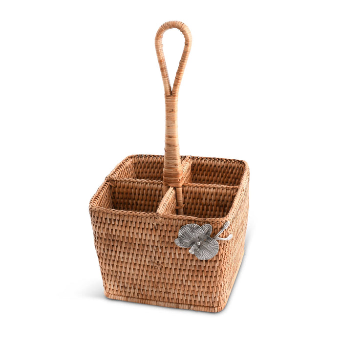 Vagabond House Tropical Tales Orchid Hand Woven Wicker Rattan Flatware Caddy