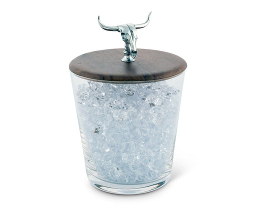 Vagabond House Western Frontier Hand Blown Glass Ice Bucket with Cow Skull Knob