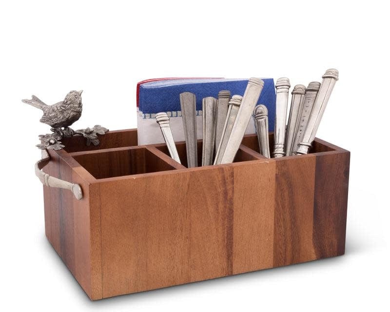 Vagabond House Wood Flatware Caddy - Rectangle - Song Bird
