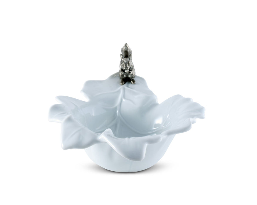 Fine Porcelain Leaf Bowl with Pewter Squirrel