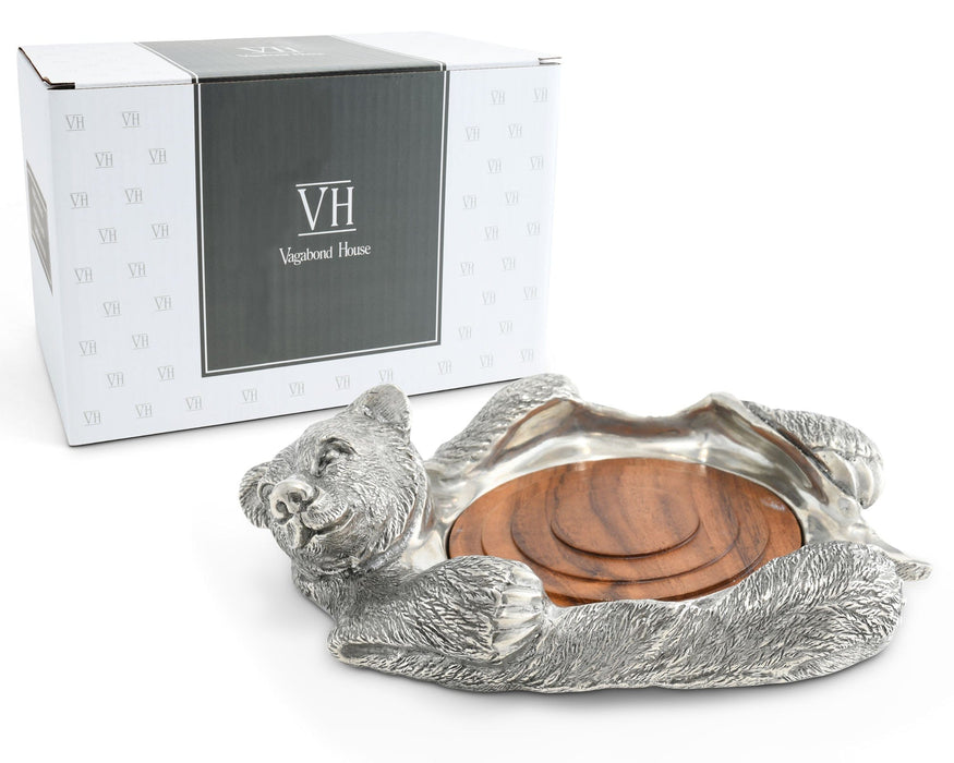 Vagabond House Woodland Creatures Pewter Bear Rug Wine Coaster