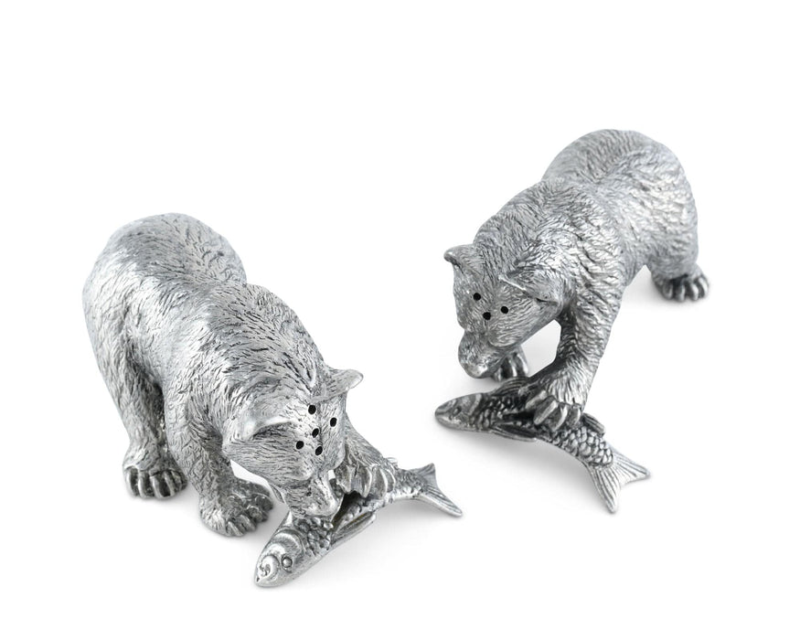 Vagabond House Woodland Creatures Pewter Fishing Bear Salt & Pepper Set