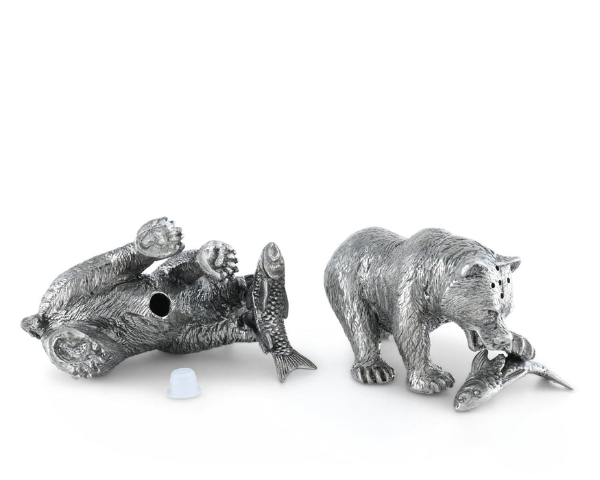 Vagabond House Woodland Creatures Pewter Fishing Bear Salt & Pepper Set