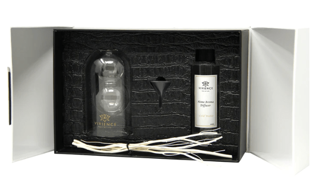 Vivience Fol Inc. Clear Reed Diffuser With White Circular Inlay, "Cold Water" Scent